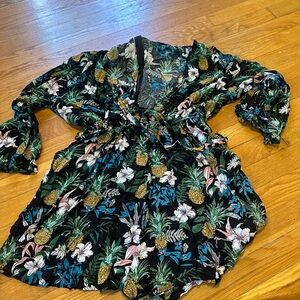 Hawaiian deep Vneck romper